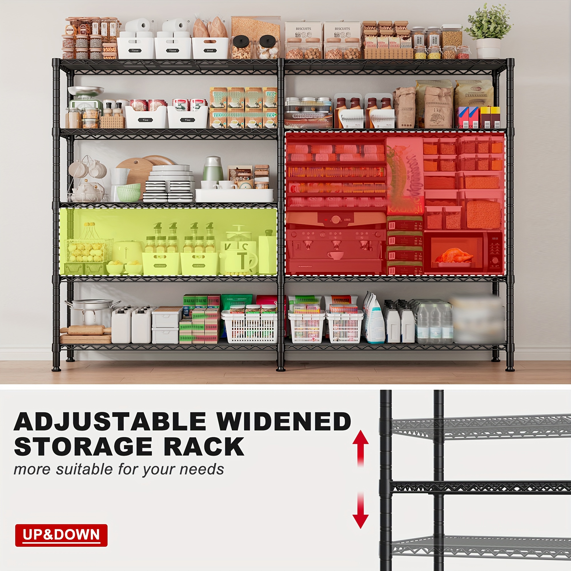 Heavy-duty Metal Storage Shelves, 69" W X 72.5" H X 15.75" D, Adjustable 5-tier Wire Shelving , 1600lb, Garage, Pantry, Kitchen - , For Storage, Reibii, Best For Christmas
Heavy-duty Metal Storage Shelves, 69" W X 72.5" H X 15.75" D, Adjustable 5-tier Wire Shelving , 1600lb, Garage, Pantry, Kitchen - , For Storage, Reibii, Best For Christmas