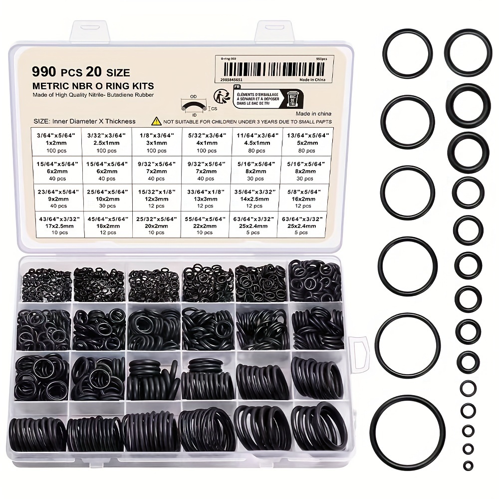 990pcs Nitrile -ring Kit, 70a Durometer, Round Section, Synthetic Rubber Gasket Assortment, 20 Sizes For Pressure Washer, Plumbing, Air & Gas Seals, Heat & Oil Resistant
990pcs Nitrile -ring Kit, 70a Durometer, Round Section, Synthetic Rubber Gasket Assortment, 20 Sizes For Pressure Washer, Plumbing, Air & Gas Seals, Heat & Oil Resistant