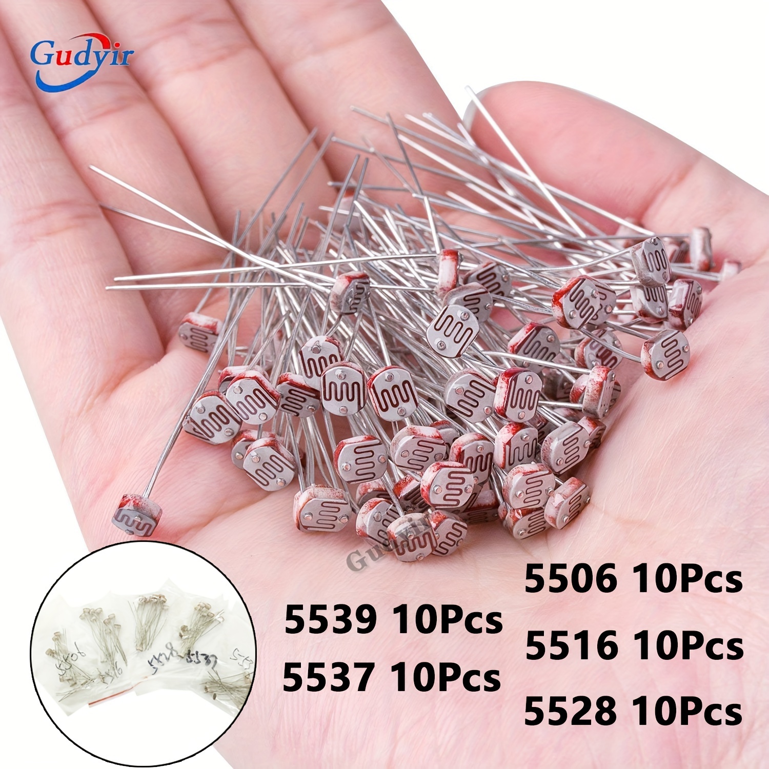 50pcs Photoresistor Photo Light Sensitive Resistor Kit 5506/5516/5528/5537/5539 5 Values * 10pcs Light Resistor 5mm
50pcs Photoresistor Photo Light Sensitive Resistor Kit 5506/5516/5528/5537/5539 5 Values * 10pcs Light Resistor 5mm