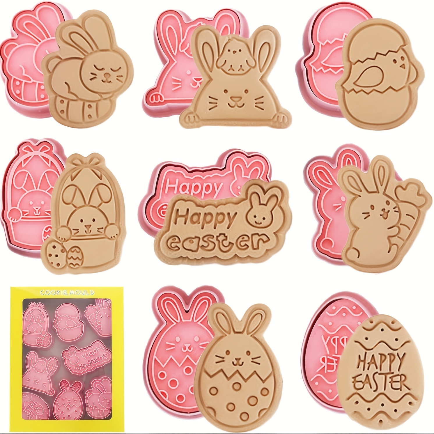 8pcs Easter Cookie Cutter Set - Bunny & Egg Designs With "" Phrases, 3d Plastic Baking Molds For Cookies, Cakes, And Chocolates - Essential Kitchen Gadgets For Holiday Baking
8pcs Easter Cookie Cutter Set - Bunny & Egg Designs With "" Phrases, 3d Plastic Baking Molds For Cookies, Cakes, And Chocolates - Essential Kitchen Gadgets For Holiday Baking