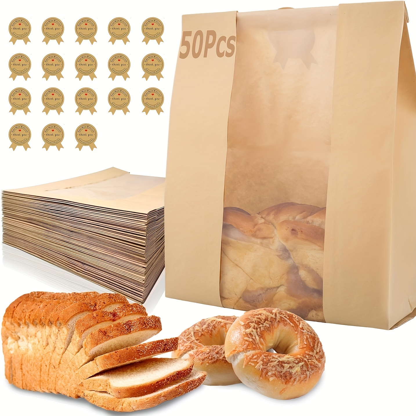 10/25/50pcs, Paper Bread Bags For Homemade Bread, Sourdough Bread Bags With Thank You Seal Stickers, Large Bread Loaf Bags With Clear Window For Baked Food Packaging Storage
10/25/50pcs, Paper Bread Bags For Homemade Bread, Sourdough Bread Bags With Thank You Seal Stickers, Large Bread Loaf Bags With Clear Window For Baked Food Packaging Storage