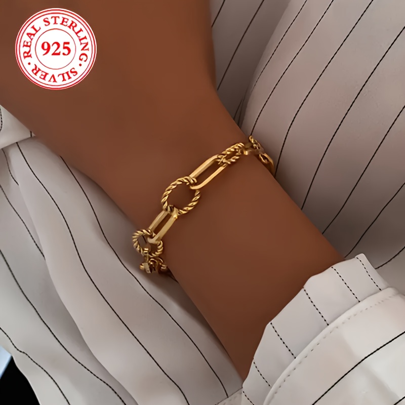 925 Sterling Silver Vintage Elegant Bracelet, 18k Golden Plated, & Link Chain Design, Jewelry For All
925 Sterling Silver Vintage Elegant Bracelet, 18k Golden Plated, & Link Chain Design, Jewelry For All