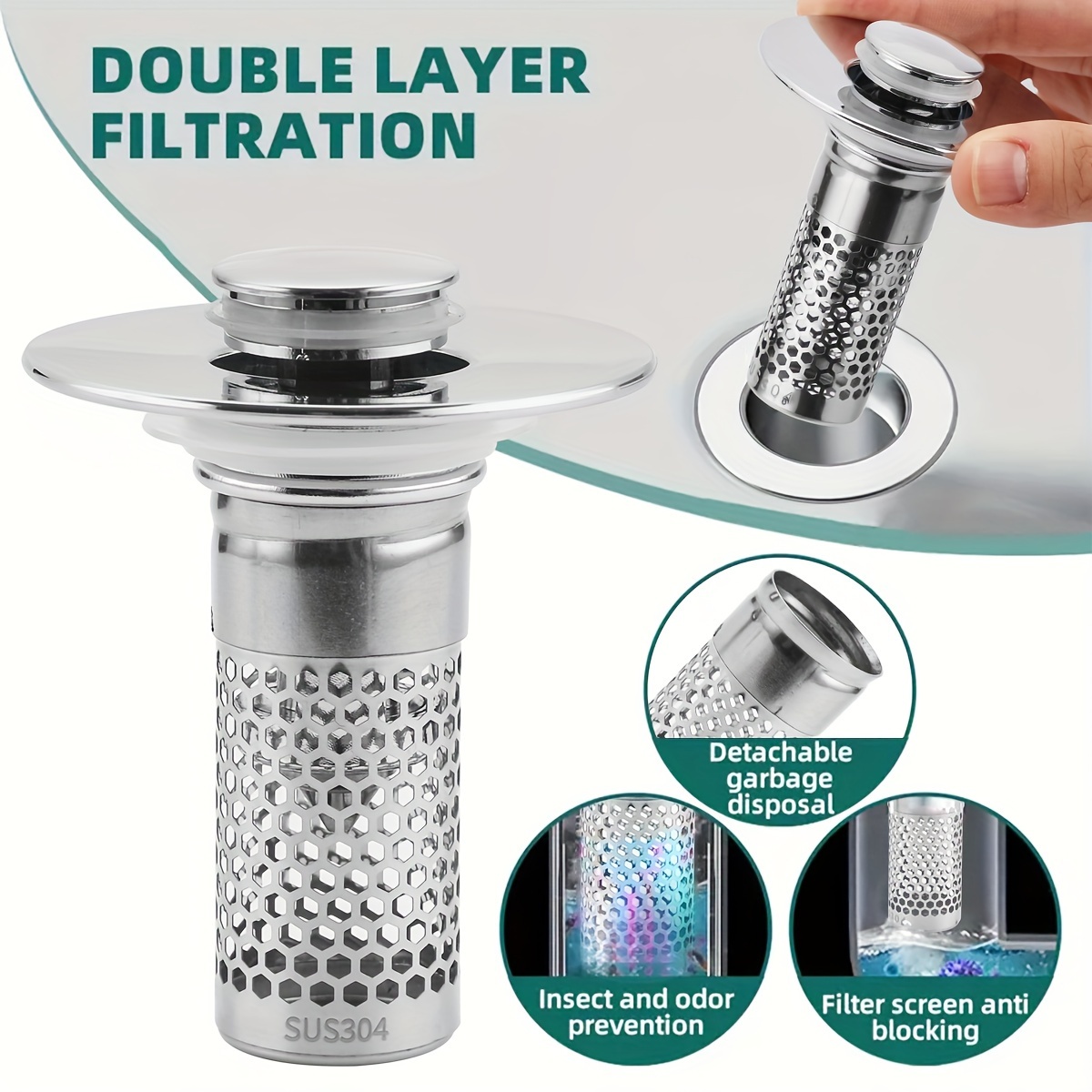 1 pièce Amélioré Évier de Salle de en Inoxydable 304, Filtre à Double Couche -Odeur Évier à Émergence, Filtre -Insecte à Noyau Élastique Éviers de 2,5-4cm, Accessoire de Salle de
1 pièce Amélioré Évier de Salle de en Inoxydable 304, Filtre à Double Couche -Odeur Évier à Émergence, Filtre -Insecte à Noyau Élastique Éviers de 2,5-4cm, Accessoire de Salle de