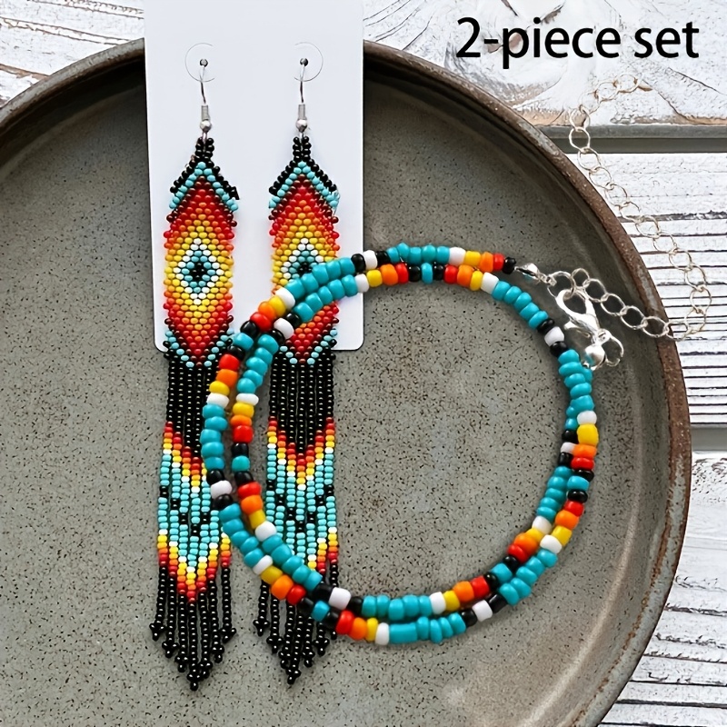 2pcs Bohemian Beaded Jewelry Set, Handmade Tassel Earrings And Necklace, Vintage Style, Iron Ear Needle, Daily & Gift , Accessory For Women
2pcs Bohemian Beaded Jewelry Set, Handmade Tassel Earrings And Necklace, Vintage Style, Iron Ear Needle, Daily & Gift , Accessory For Women