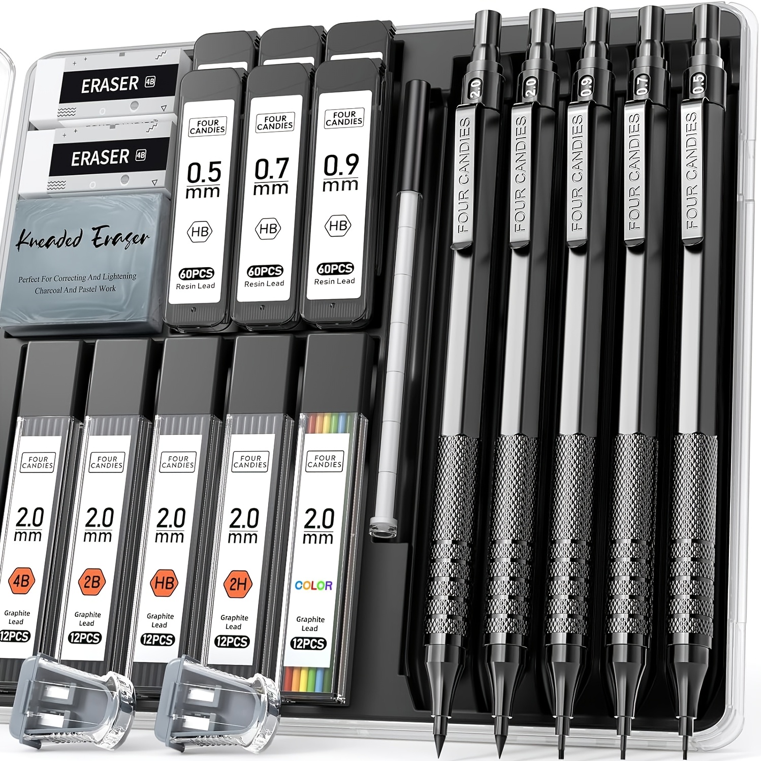 4 Candies Metal Mechanical Pencil Set, 3pcs Art Drafting Pencils 0.5, 0.7, 0.9mm & 2pcs 2mm Mechanical Drawing Pencils With 420pcs Leads (4b 2b Hb 2h Color) For Writing Sketching Drawing
4 Candies Metal Mechanical Pencil Set, 3pcs Art Drafting Pencils 0.5, 0.7, 0.9mm & 2pcs 2mm Mechanical Drawing Pencils With 420pcs Leads (4b 2b Hb 2h Color) For Writing Sketching Drawing