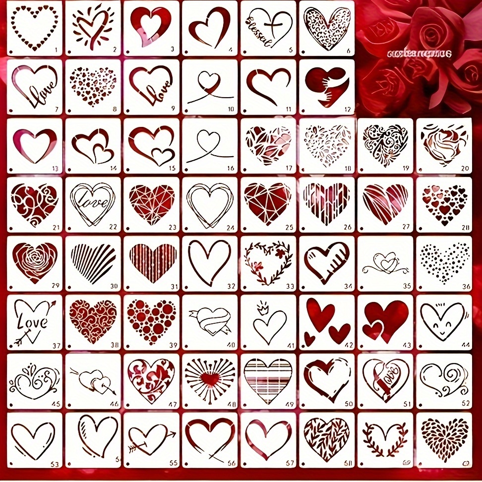 60pcs Heart Stencils For Painting 3 Inch Valentine Stencils For Adults On Fabric Rock Card Art Paint Wall Furniture Home
60pcs Heart Stencils For Painting 3 Inch Valentine Stencils For Adults On Fabric Rock Card Art Paint Wall Furniture Home