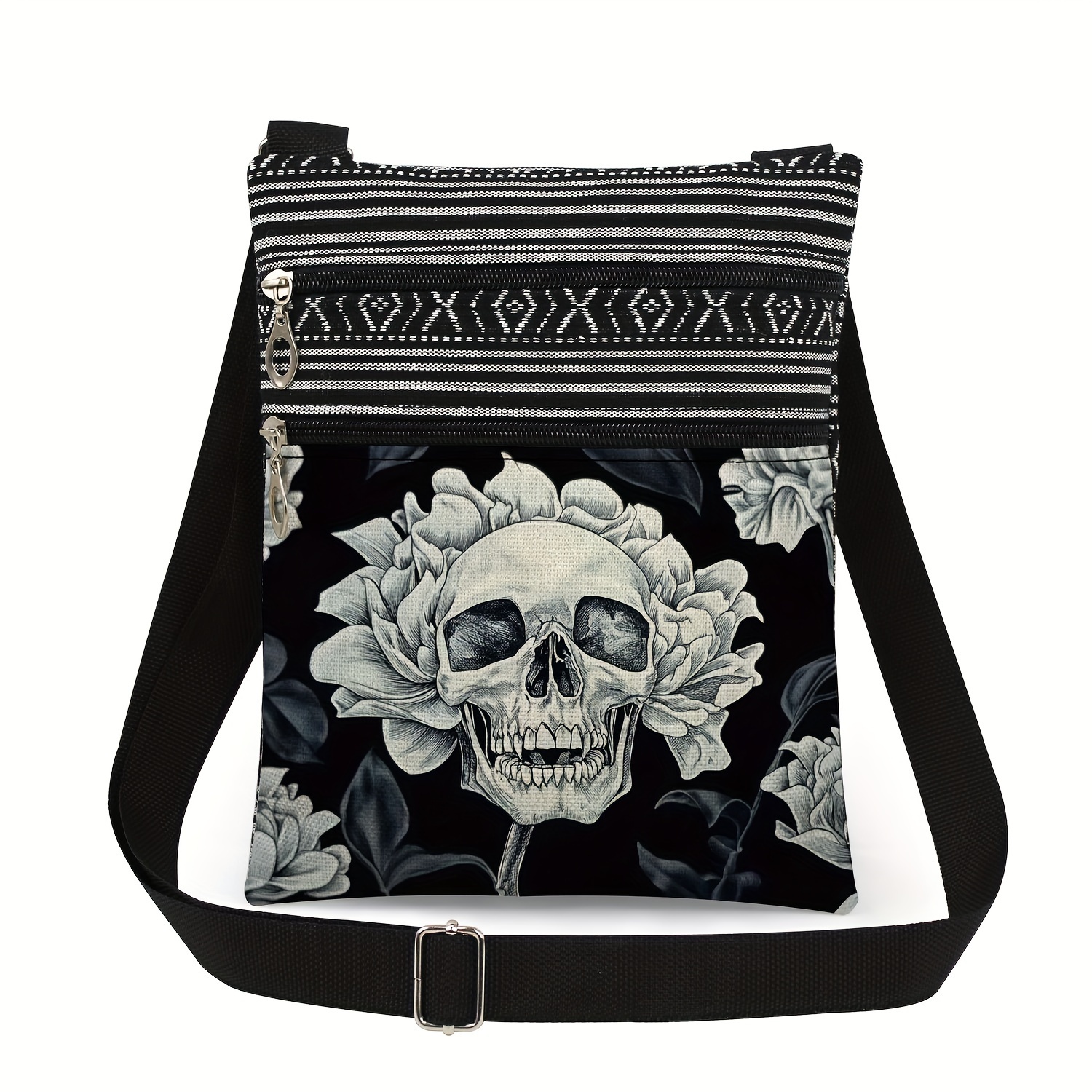 Skull And Floral Print Crossbody Bag For Men – Stylish Striped Shoulder Bag With Adjustable Strap, Travel, Phone, Cards, And Storage, Small Crossbody Bag
Skull And Floral Print Crossbody Bag For Men – Stylish Striped Shoulder Bag With Adjustable Strap, Travel, Phone, Cards, And Storage, Small Crossbody Bag