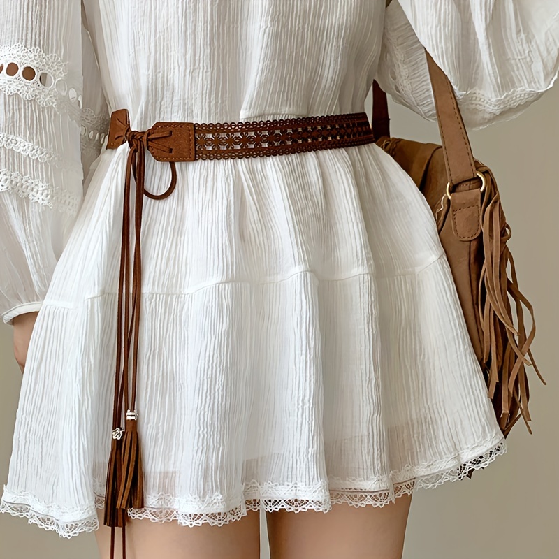 Bohemian Style Crochet Belt With Tassel And Lace Details - Perfect For Casual Outings, Beach Days, Evening Events, And Festive Occasions
Bohemian Style Crochet Belt With Tassel And Lace Details - Perfect For Casual Outings, Beach Days, Evening Events, And Festive Occasions