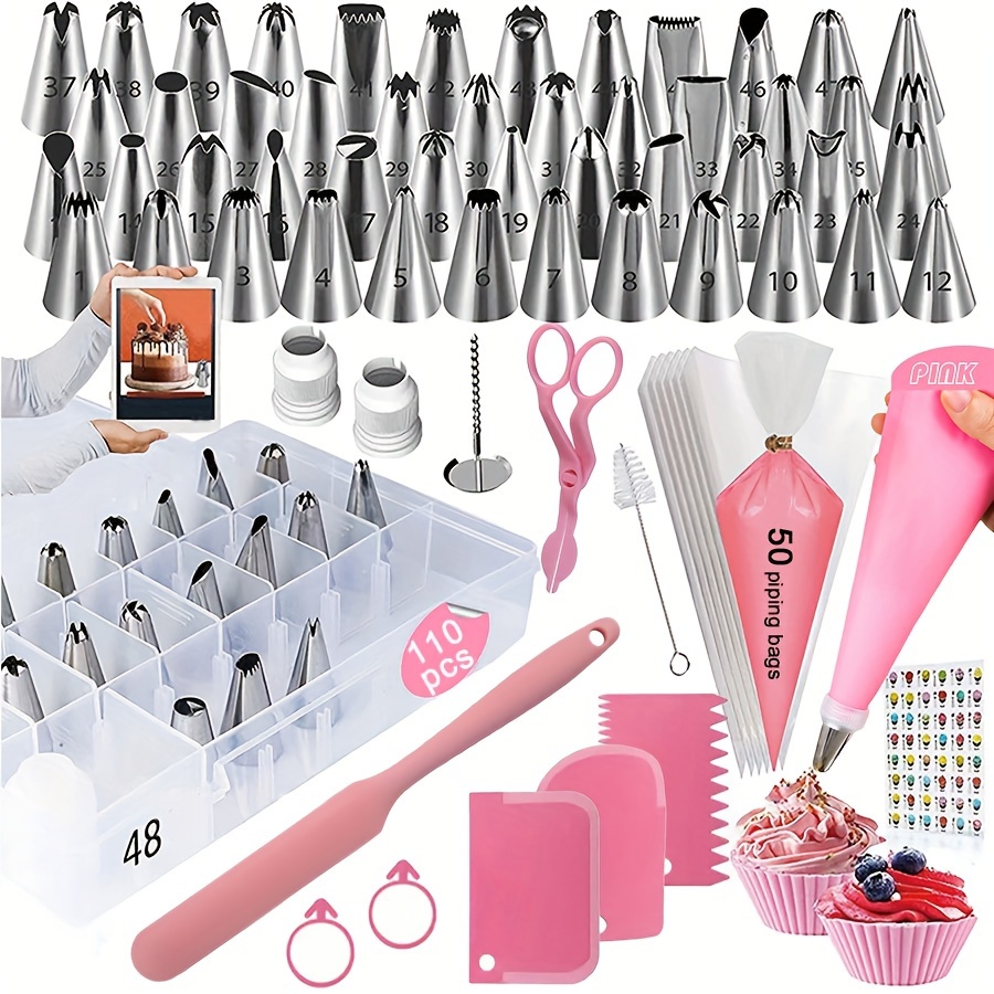 110pcs Cake Decorating Set With 48 Icing Tips, 50 Piping Bags, Scraper - Multi-ply Material, Storage Box Included - Tools For Baking, Cookies, Bread, Cupcakes - Home Kitchen Party Baking
110pcs Cake Decorating Set With 48 Icing Tips, 50 Piping Bags, Scraper - Multi-ply Material, Storage Box Included - Tools For Baking, Cookies, Bread, Cupcakes - Home Kitchen Party Baking