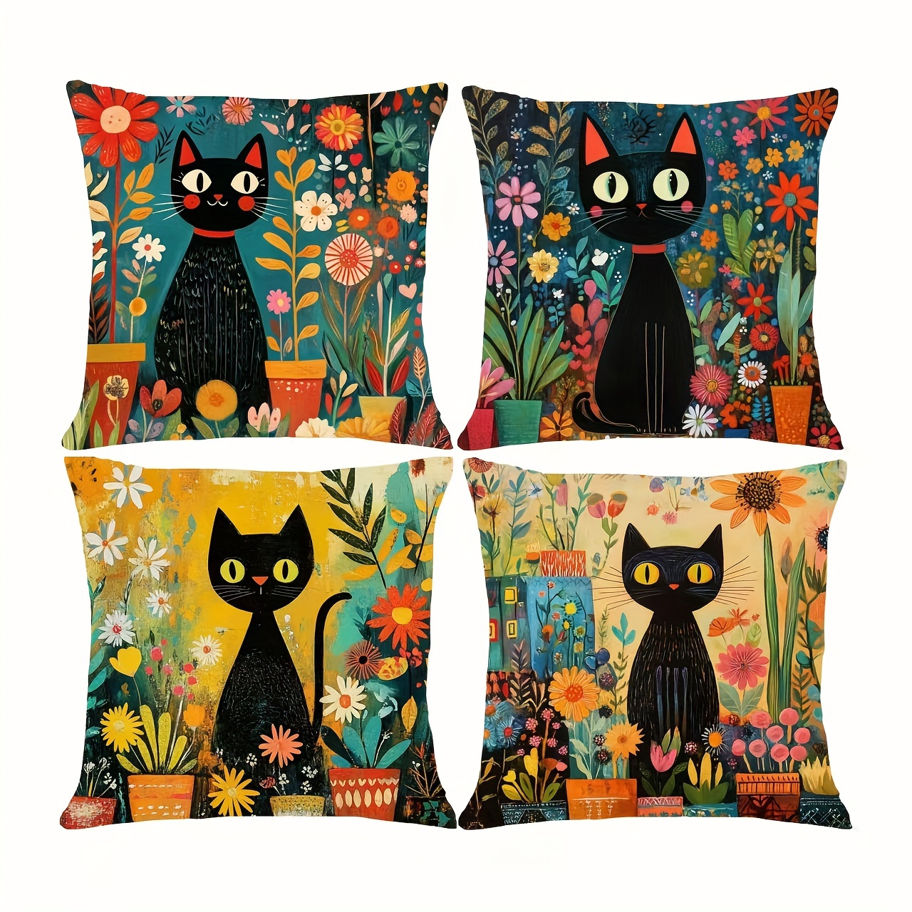 4 Piece Cat And Floral Throw Pillow Covers - Country-rustic Style Machine Washable Printed Cushion Cases With Zipper For Home, Bedroom, Sofa, Porch, Patio Chair Decor - Polyester, Woven, No Insert
4 Piece Cat And Floral Throw Pillow Covers - Country-rustic Style Machine Washable Printed Cushion Cases With Zipper For Home, Bedroom, Sofa, Porch, Patio Chair Decor - Polyester, Woven, No Insert