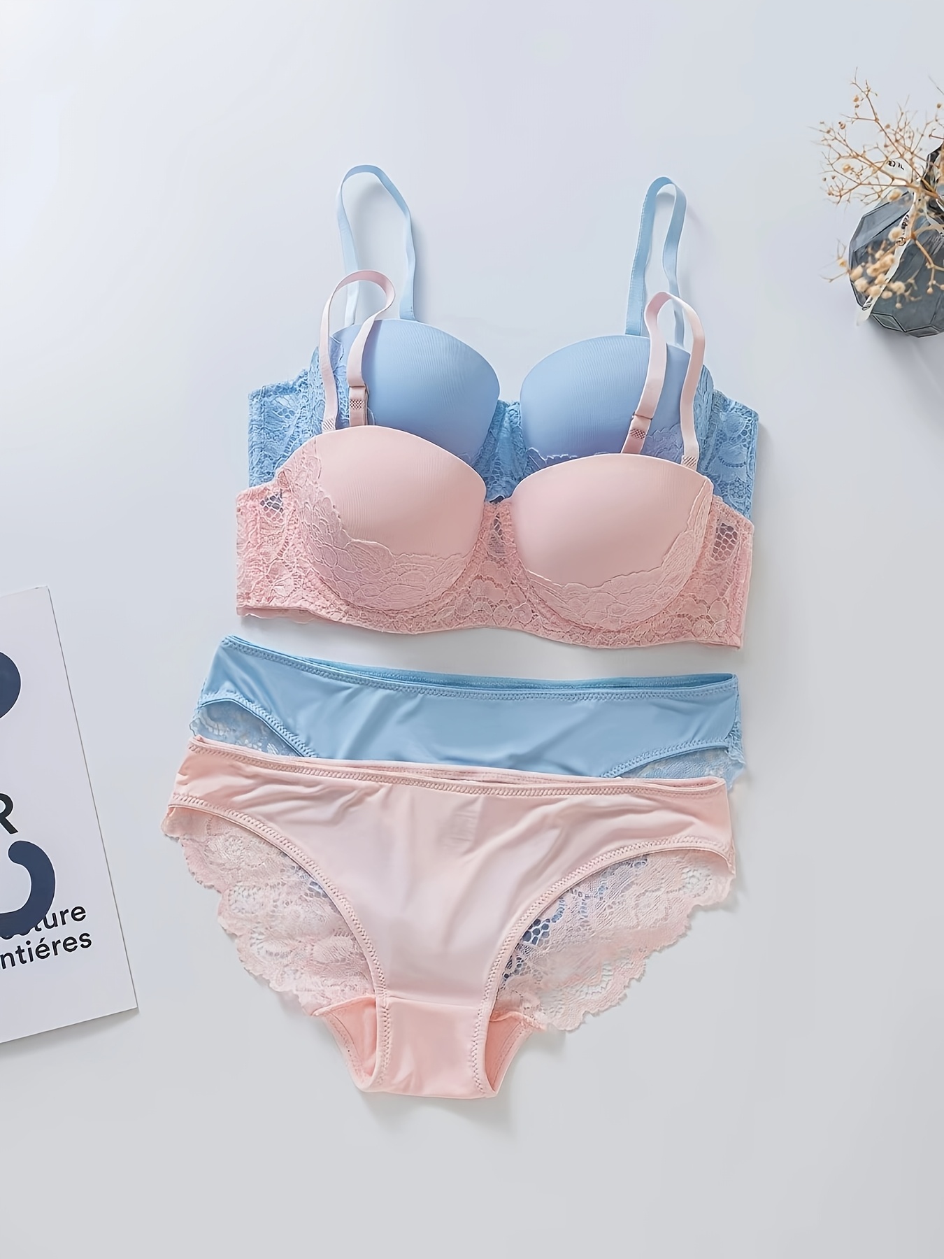 2b08b08c 3812 40d1 8aa3 e73e2e23b735 (two clothes and two pants) underwear Women's small chest flat chest gathered adjustable bra set