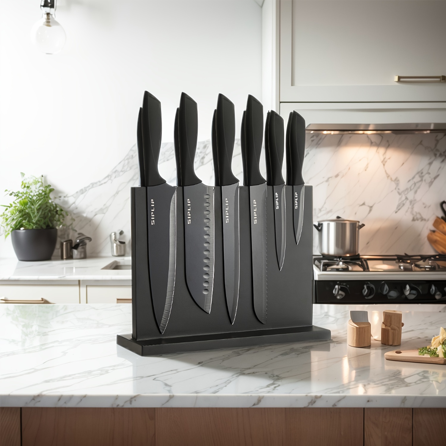 15pcs Knife Set - -sharp High Carbon Stainless Steel Chefs Knife Bread Knife Serrated Steak Knife Set Knife Sharpener And Magnetic Holder - For Resistance
15pcs Knife Set - -sharp High Carbon Stainless Steel Chefs Knife Bread Knife Serrated Steak Knife Set Knife Sharpener And Magnetic Holder - For Resistance