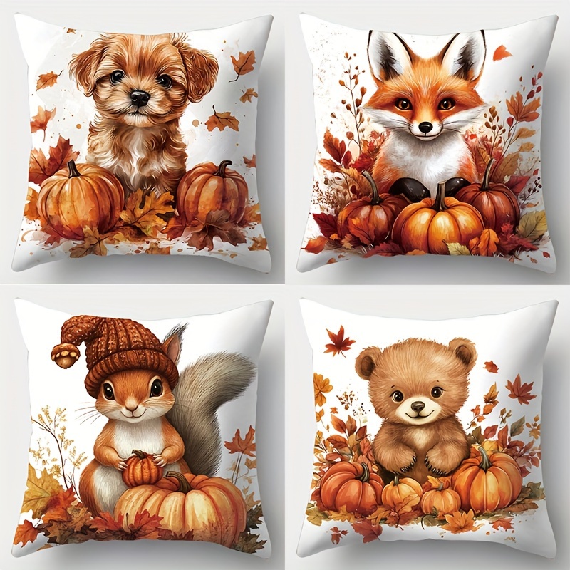 4-pack Autumn Animal Cushion Covers, Contemporary Style, Printed Polyester Pillowcases With Zipper, Soft Fabric, Home Decor, Bedroom Decor, 18x18 Inches
4-pack Autumn Animal Cushion Covers, Contemporary Style, Printed Polyester Pillowcases With Zipper, Soft Fabric, Home Decor, Bedroom Decor, 18x18 Inches