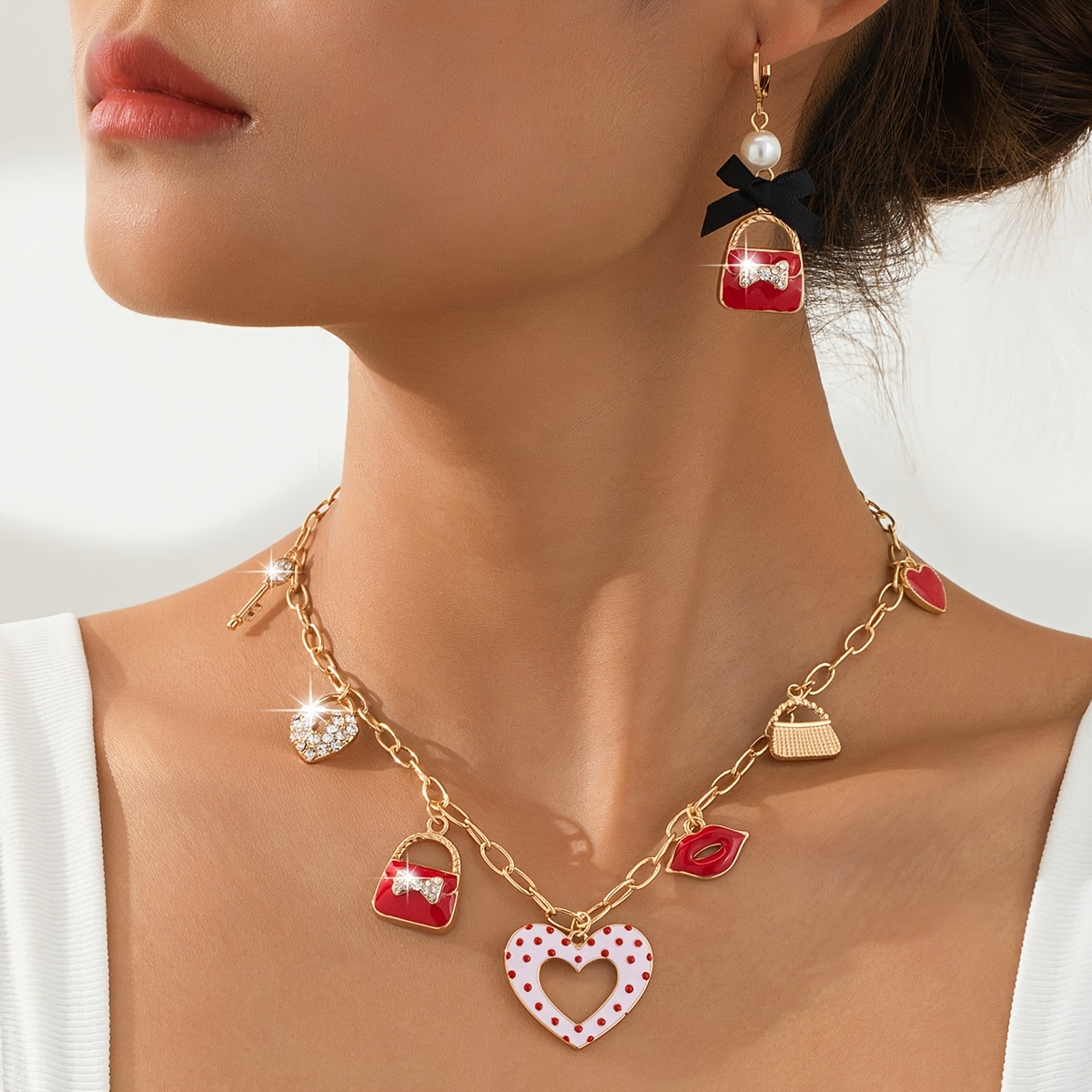 3pcs Elegant And Cute Handmade Bow Bag Necklace Earrings Set Vaientine's Day Suitable For Women's Festival Gift Wearing
3pcs Elegant And Cute Handmade Bow Bag Necklace Earrings Set Vaientine's Day Suitable For Women's Festival Gift Wearing