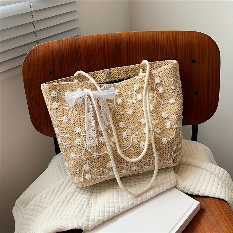 Women's Summer Beach Tote, Large Capacity Single Shoulder Lace-ribbon Flower Woven Bag, Vacation Style, Fashionable And Versatile Shoulder Bag
Women's Summer Beach Tote, Large Capacity Single Shoulder Lace-ribbon Flower Woven Bag, Vacation Style, Fashionable And Versatile Shoulder Bag