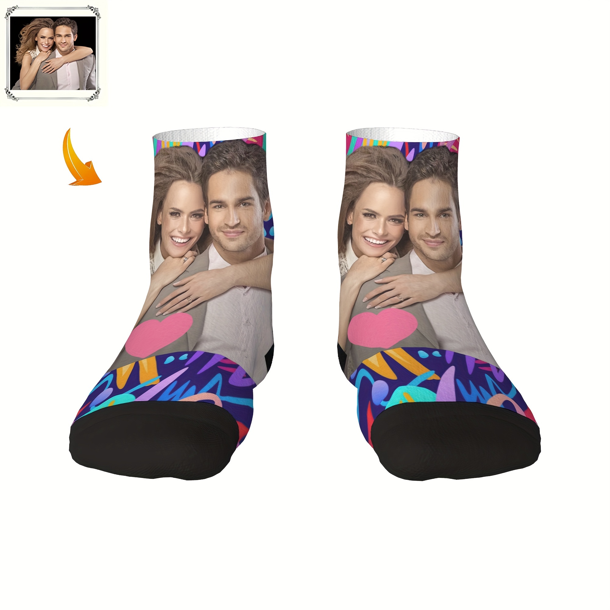 Custom Face Socks, Personalized Funny Gift Ankle Socks With Photo Customized, Heart And Graffiti Print, Novelty Trendy Party Present Socks For Men Women
Custom Face Socks, Personalized Funny Gift Ankle Socks With Photo Customized, Heart And Graffiti Print, Novelty Trendy Party Present Socks For Men Women