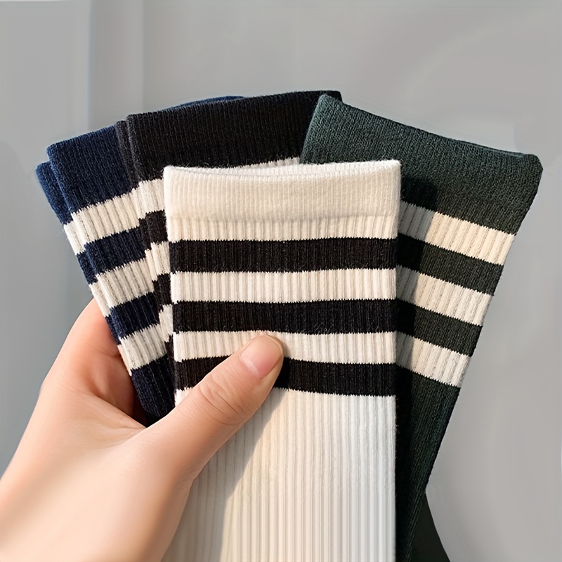 4 Pairs Stripe Pattern Sports Socks, Comfy Breathable Soft Mid Tube Socks, Women's Stockings & Hosiery
4 Pairs Stripe Pattern Sports Socks, Comfy Breathable Soft Mid Tube Socks, Women's Stockings & Hosiery