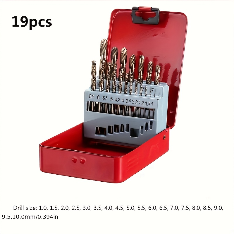 19pcs Titanium Coated Hss Cobalt Drill Bit Set, M35 Metric Drill Bits For Steel, Metal, Cast Iron, Wood, Plastic With Round Shank
19pcs Titanium Coated Hss Cobalt Drill Bit Set, M35 Metric Drill Bits For Steel, Metal, Cast Iron, Wood, Plastic With Round Shank