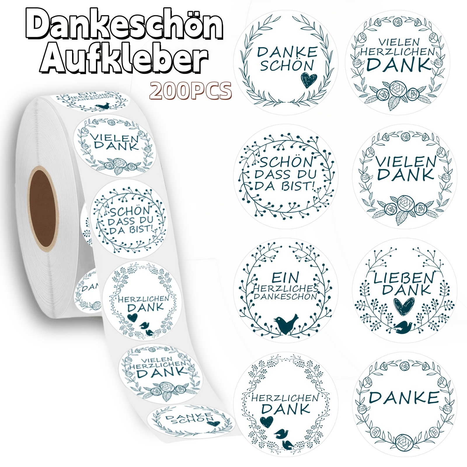 Thank Stickers, Round, 200pcs, German (vielen Dank), White, 4cm/1.57inch, Suitable For Weddings, Birthdays, Christmas, Communion, Day, And Teacher Appreciation.
Thank Stickers, Round, 200pcs, German (vielen Dank), White, 4cm/1.57inch, Suitable For Weddings, Birthdays, Christmas, Communion, Day, And Teacher Appreciation.