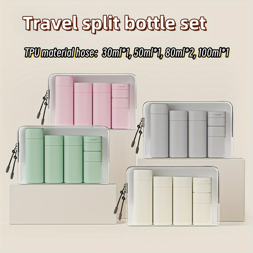 5pcs Travel Bottle Set With 4 Capacity, Leakproof Squeezable Container, Portable Travel, Camping, Hiking Essentials, Shampoo Bottles
5pcs Travel Bottle Set With 4 Capacity, Leakproof Squeezable Container, Portable Travel, Camping, Hiking Essentials, Shampoo Bottles