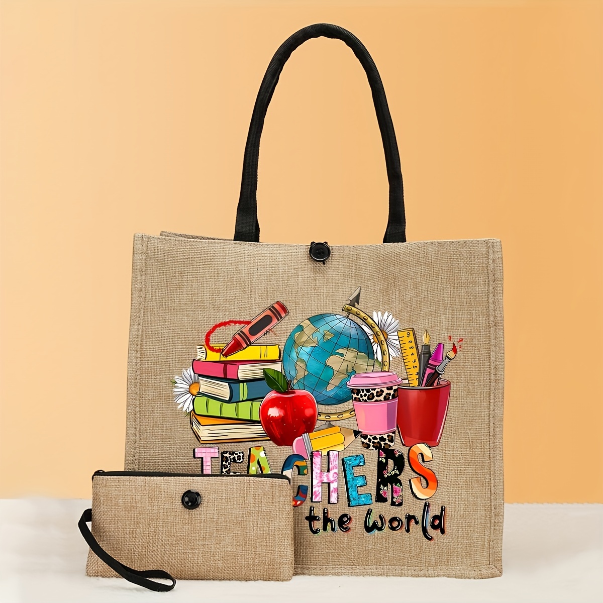 2pcs Elegant Polyester Teacher Tote Bag With Matching Wallet, Colorful Print Bag, Ideal Gift For Teachers
2pcs Elegant Polyester Teacher Tote Bag With Matching Wallet, Colorful Print Bag, Ideal Gift For Teachers