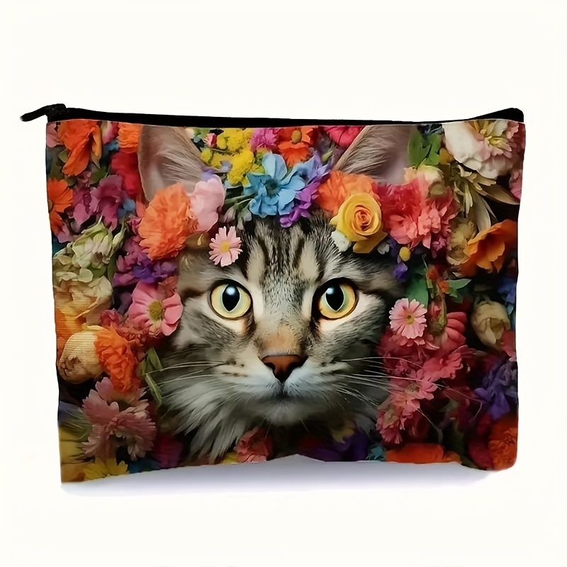 Cat And Colorful Flowers Pattern Cosmetic Bag Makeup Bag, Zipper Pouch, Lightweight Makeup Organizer For Travel, For Women And Men
Cat And Colorful Flowers Pattern Cosmetic Bag Makeup Bag, Zipper Pouch, Lightweight Makeup Organizer For Travel, For Women And Men