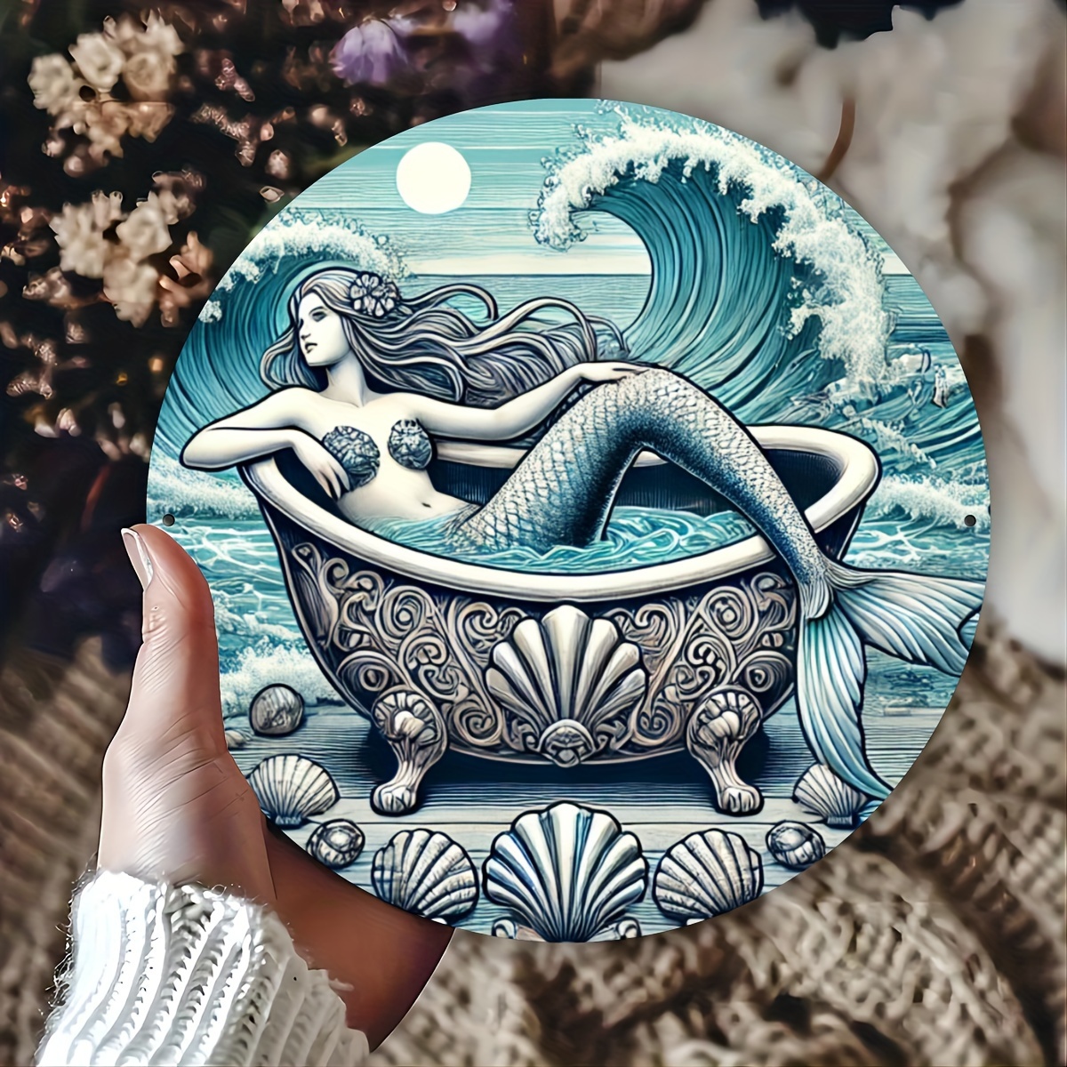 Mermaid Bathtub Design Metal Wall Art Round Iron Sign, Aluminum Foil Engraving For Bar, Cafe, Club, And Kitchen Decor
Mermaid Bathtub Design Metal Wall Art Round Iron Sign, Aluminum Foil Engraving For Bar, Cafe, Club, And Kitchen Decor