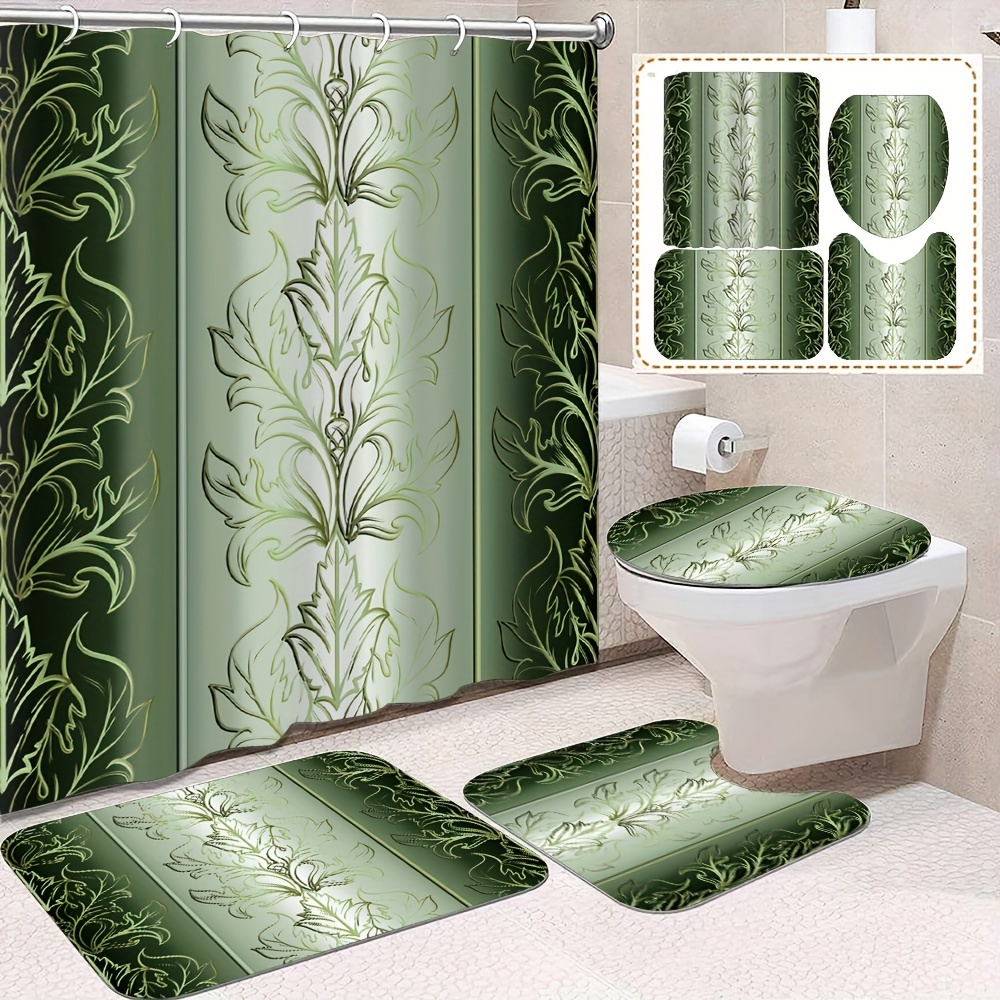 1/4pcs Gradient Leaf Pattern Shower Curtain Set, Shower Curtain With 12 Hooks, Non-slip Bath Mat, U-shaped Toilet Mat, Toilet Mat, Bathroom Decor Accessories
1/4pcs Gradient Leaf Pattern Shower Curtain Set, Shower Curtain With 12 Hooks, Non-slip Bath Mat, U-shaped Toilet Mat, Toilet Mat, Bathroom Decor Accessories