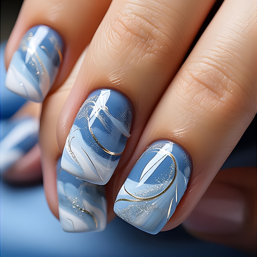 24-piece Blue Ocean Wave Colorblock Aura Short Square Press-on Nails, Removable Glossy Nail Set For Women And Girls, Fashion Wearable Nail Tips For Fingers And Toes
24-piece Blue Ocean Wave Colorblock Aura Short Square Press-on Nails, Removable Glossy Nail Set For Women And Girls, Fashion Wearable Nail Tips For Fingers And Toes