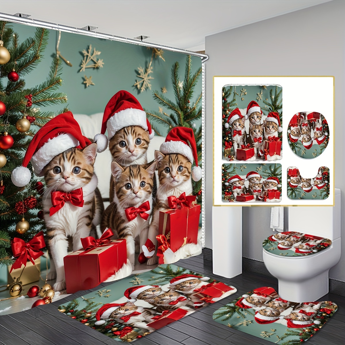 A Set Of Christmas Curtains 12 And , Polyester Bathroom Decoration, Including -slip Bath Mat, U-shaped And Carpet, For Decoration
A Set Of Christmas Curtains 12 And , Polyester Bathroom Decoration, Including -slip Bath Mat, U-shaped And Carpet, For Decoration