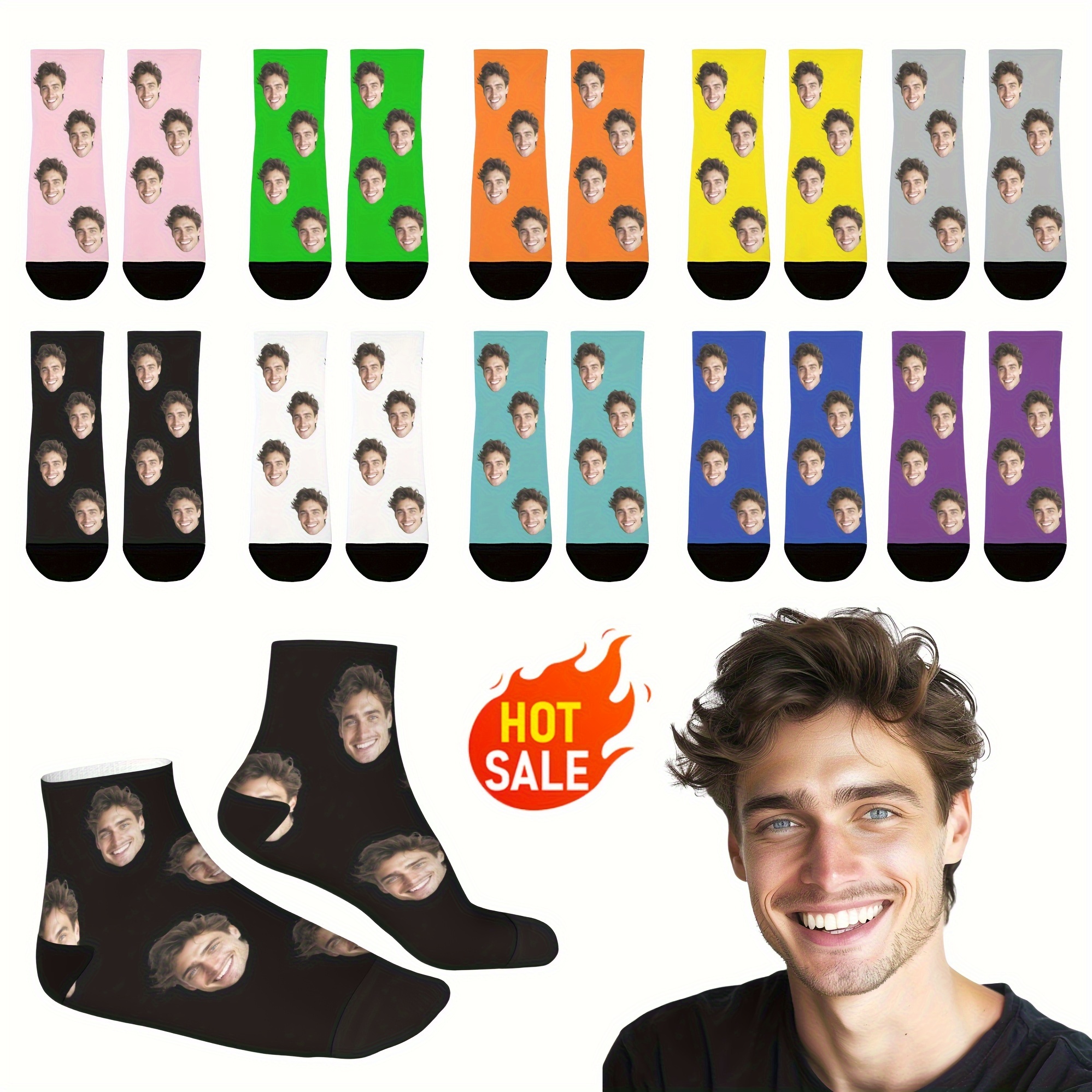 Custom Face Socks, Personalized Funny Gift Low-cut Ankle Socks With Photo Customized, Solid Color Background Novelty Trendy Party Present Socks For Men Women
Custom Face Socks, Personalized Funny Gift Low-cut Ankle Socks With Photo Customized, Solid Color Background Novelty Trendy Party Present Socks For Men Women