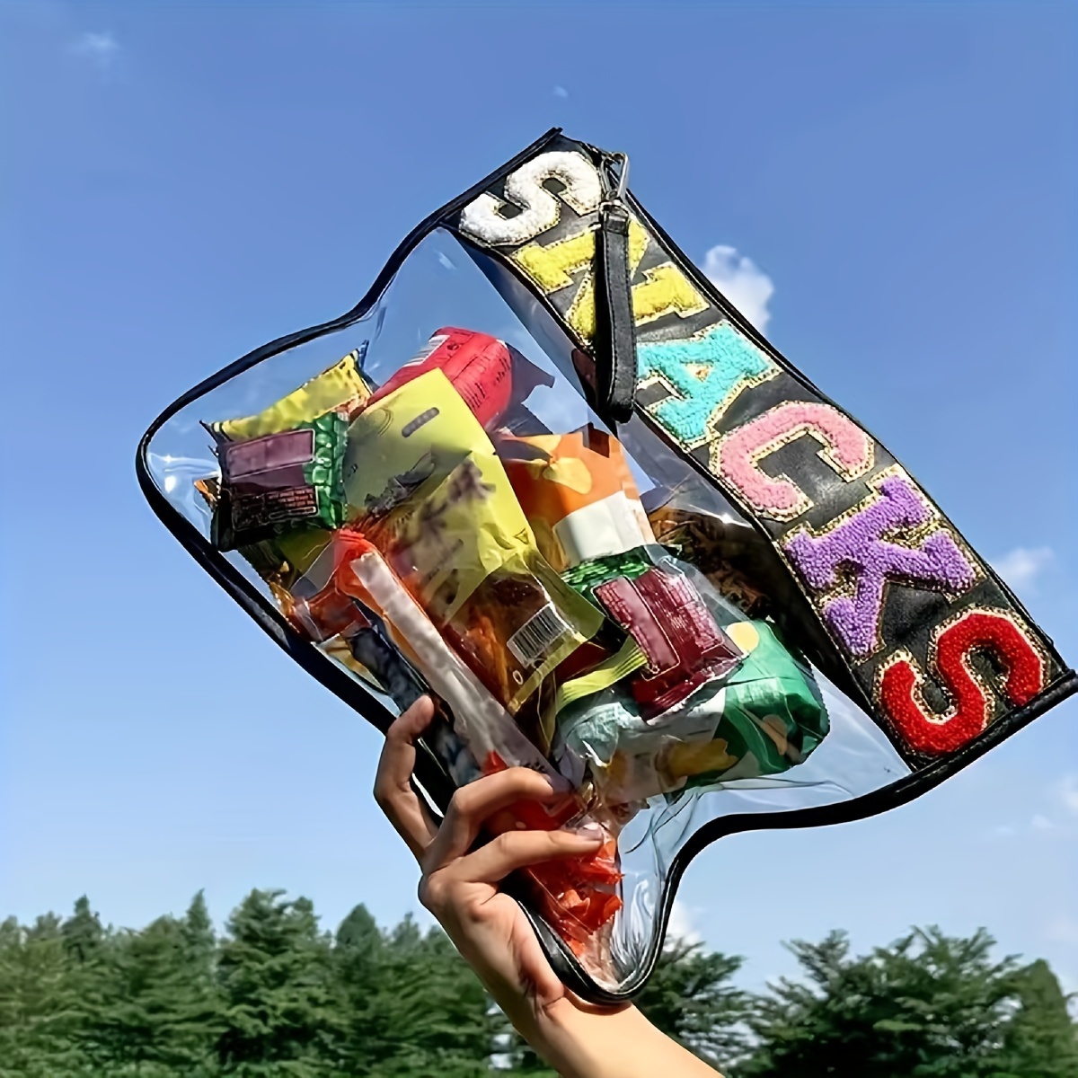 Pvc Transparent Cosmetic Bag With Glitter Lettering "snacks" - Unscented, Non-waterproof Makeup Pouch For Women 
Pvc Transparent Cosmetic Bag With Glitter Lettering "snacks" - Unscented, Non-waterproof Makeup Pouch For Women