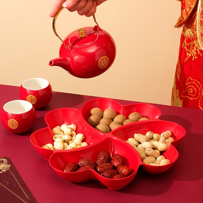 1pc Reusable Plastic Serving Tray With 4 Compartments, Round For Appetizers, Dips, Vegetables, Candy, Nuts, Fruits - Food Contact Safe
1pc Reusable Plastic Serving Tray With 4 Compartments, Round For Appetizers, Dips, Vegetables, Candy, Nuts, Fruits - Food Contact Safe