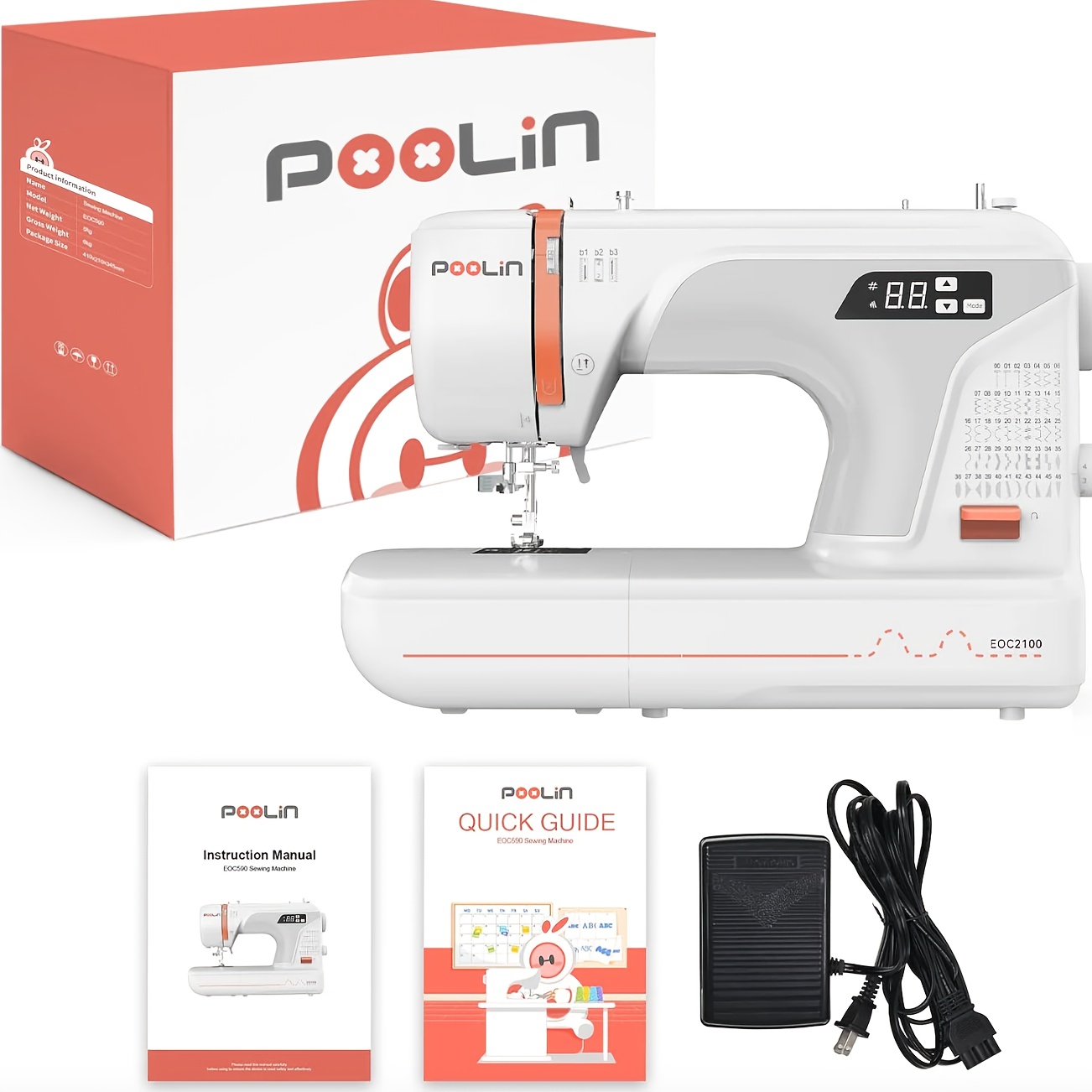 Poolin Eoc2100 Metal Sewing Machine, Heavy Duty 107 Applications, 8 Included Presser Feet, Adjustable Length And Width, 2 Sewing For Home Use And Gift
Poolin Eoc2100 Metal Sewing Machine, Heavy Duty 107 Applications, 8 Included Presser Feet, Adjustable Length And Width, 2 Sewing For Home Use And Gift