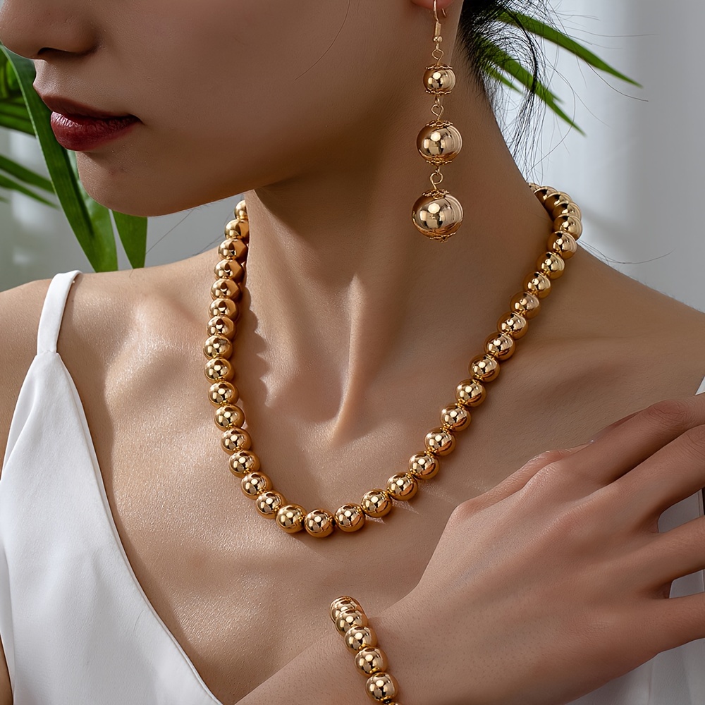 Vintage Simple Bead Jewelry Set For Women - Elegant Plastic Bead Necklace, Bracelet, And Drop Earrings - Fashion Accessory For - 3-piece Collection
Vintage Simple Bead Jewelry Set For Women - Elegant Plastic Bead Necklace, Bracelet, And Drop Earrings - Fashion Accessory For - 3-piece Collection