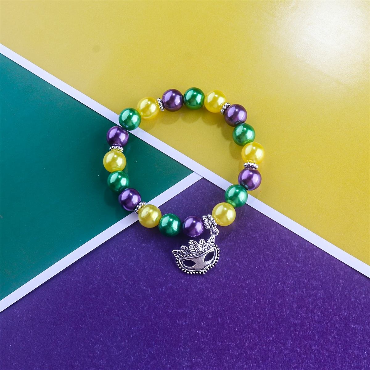 Elegant Mardi Gras Bracelet With Glass Beads & Mask Charm - Perfect Gift For Women, Wear
Elegant Mardi Gras Bracelet With Glass Beads & Mask Charm - Perfect Gift For Women, Wear