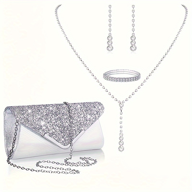 Women's Party Elegant Luxury Sequin Decor Evening Bag Clutch Rhinestone Chain Shoulder Bag Earrings Necklace Bangle Set
Women's Party Elegant Luxury Sequin Decor Evening Bag Clutch Rhinestone Chain Shoulder Bag Earrings Necklace Bangle Set