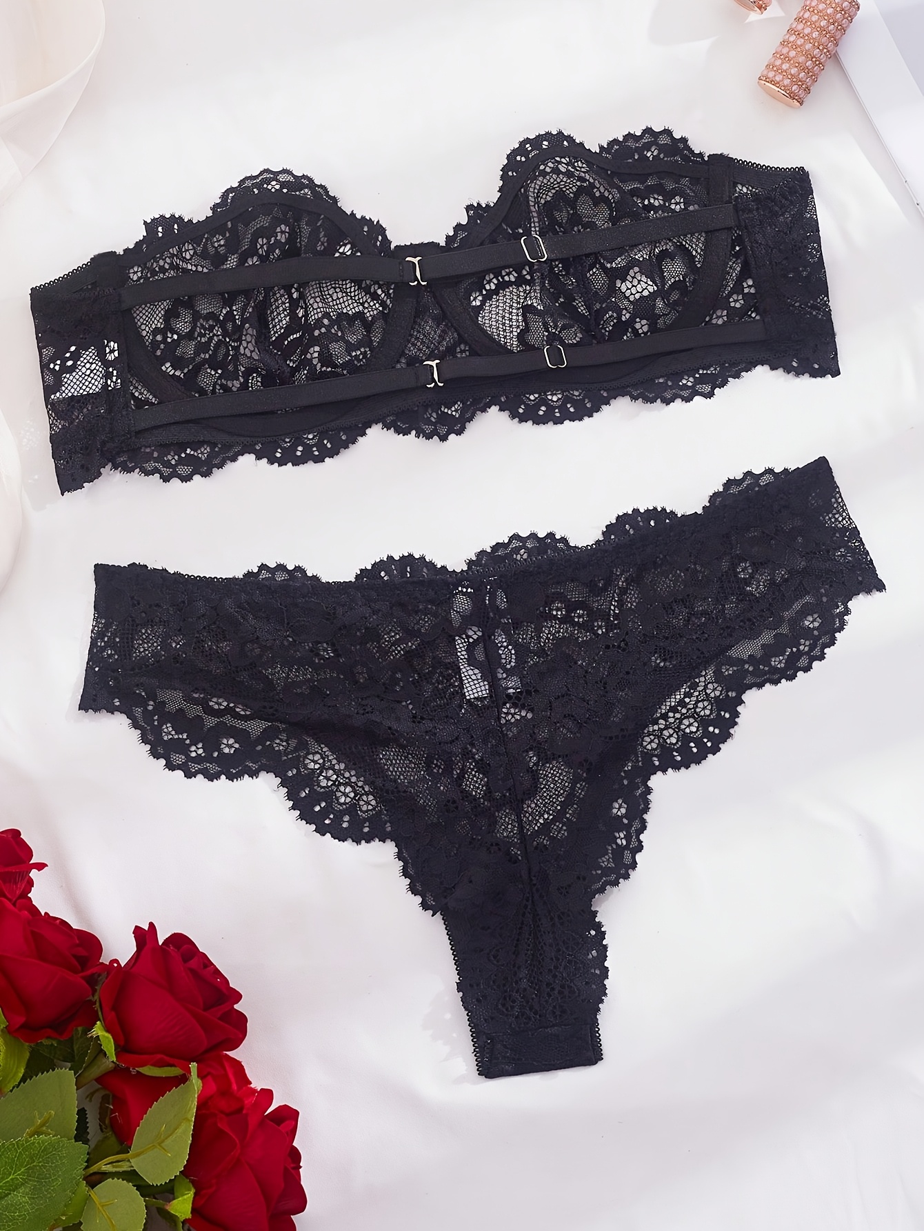 3b0d957c a968 4eaf 8160 798ea006c84f Women'S Lace Sheer Bralette And Panties Set, Underwire Push-Up Design with Sexy Hollow-Out Patterns, Detachable And Adjustable Straps for Two Ways of Wearing, Suitable for Daily Layering Or Vacation Outfits, 2pcs Set