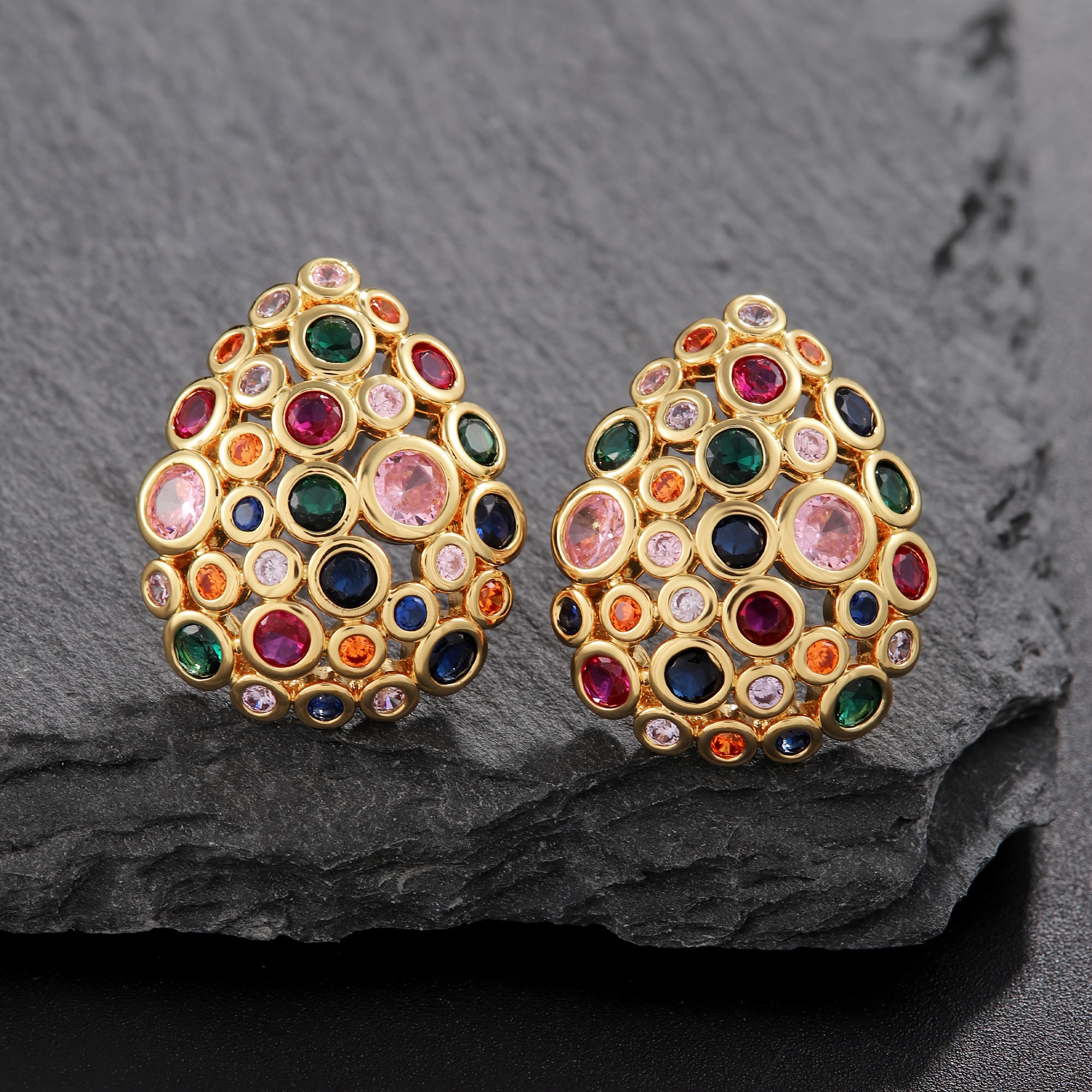 2pcs Elegant Gold-plated Copper Stud Earrings With Vibrant Zirconia - Chic Water , Nickel-free For & Party Wear, Ideal Gift, Novelty Earrings
2pcs Elegant Gold-plated Copper Stud Earrings With Vibrant Zirconia - Chic Water , Nickel-free For & Party Wear, Ideal Gift, Novelty Earrings