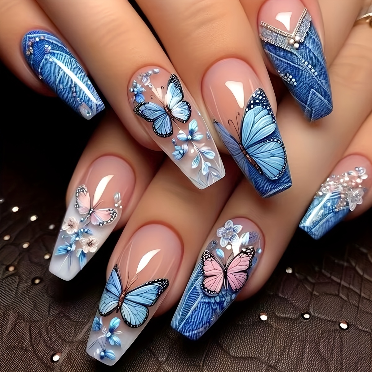 24pcs Denim Ballet Press-on Nails Set, Long Animal Pattern Fake Nail Tips With Jelly Glue & Nail File
24pcs Denim Ballet Press-on Nails Set, Long Animal Pattern Fake Nail Tips With Jelly Glue & Nail File