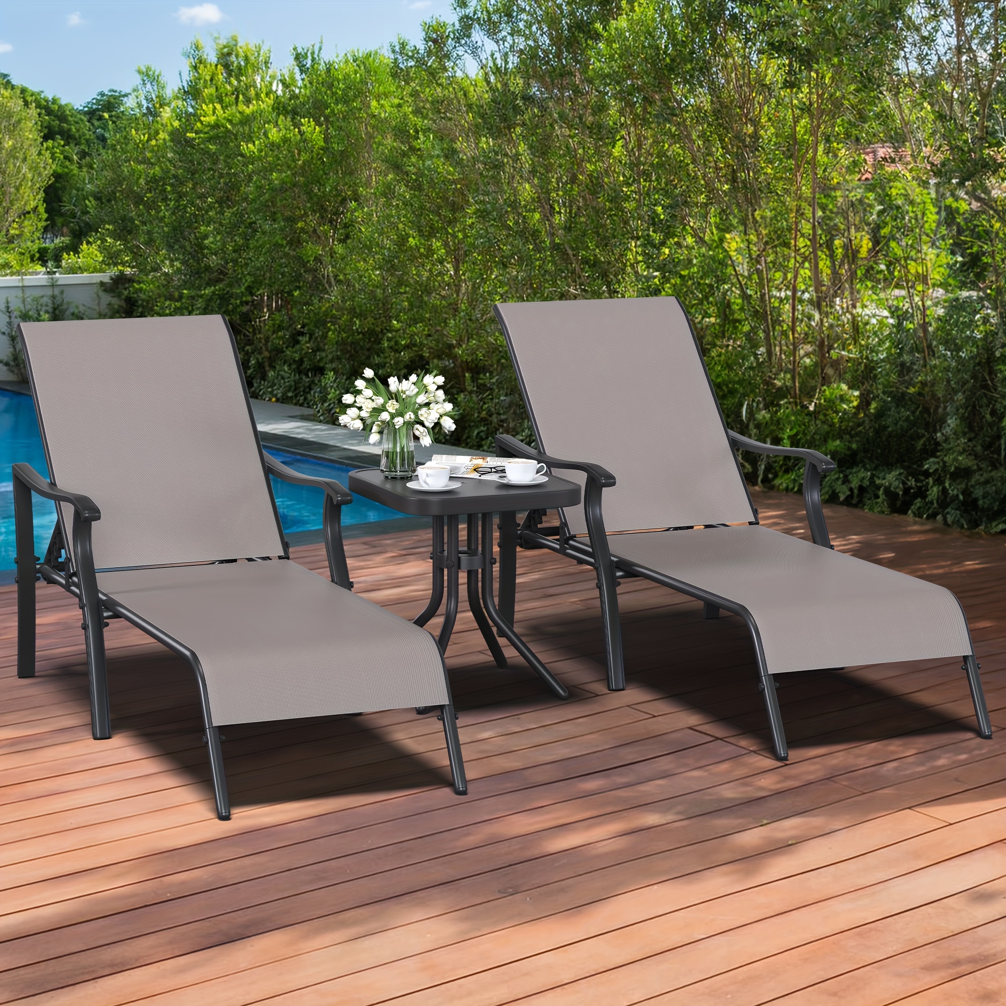 Dwvo 3pc Recliner Sun Lounger, Outdoor Sun Bed With Side Table, Sun Loungers For Garden 197x66x95cm Waterproof & Weather Resistant For Garden/patio/beach/poolside With 150kg Capacity (gray)
Dwvo 3pc Recliner Sun Lounger, Outdoor Sun Bed With Side Table, Sun Loungers For Garden 197x66x95cm Waterproof & Weather Resistant For Garden/patio/beach/poolside With 150kg Capacity (gray)