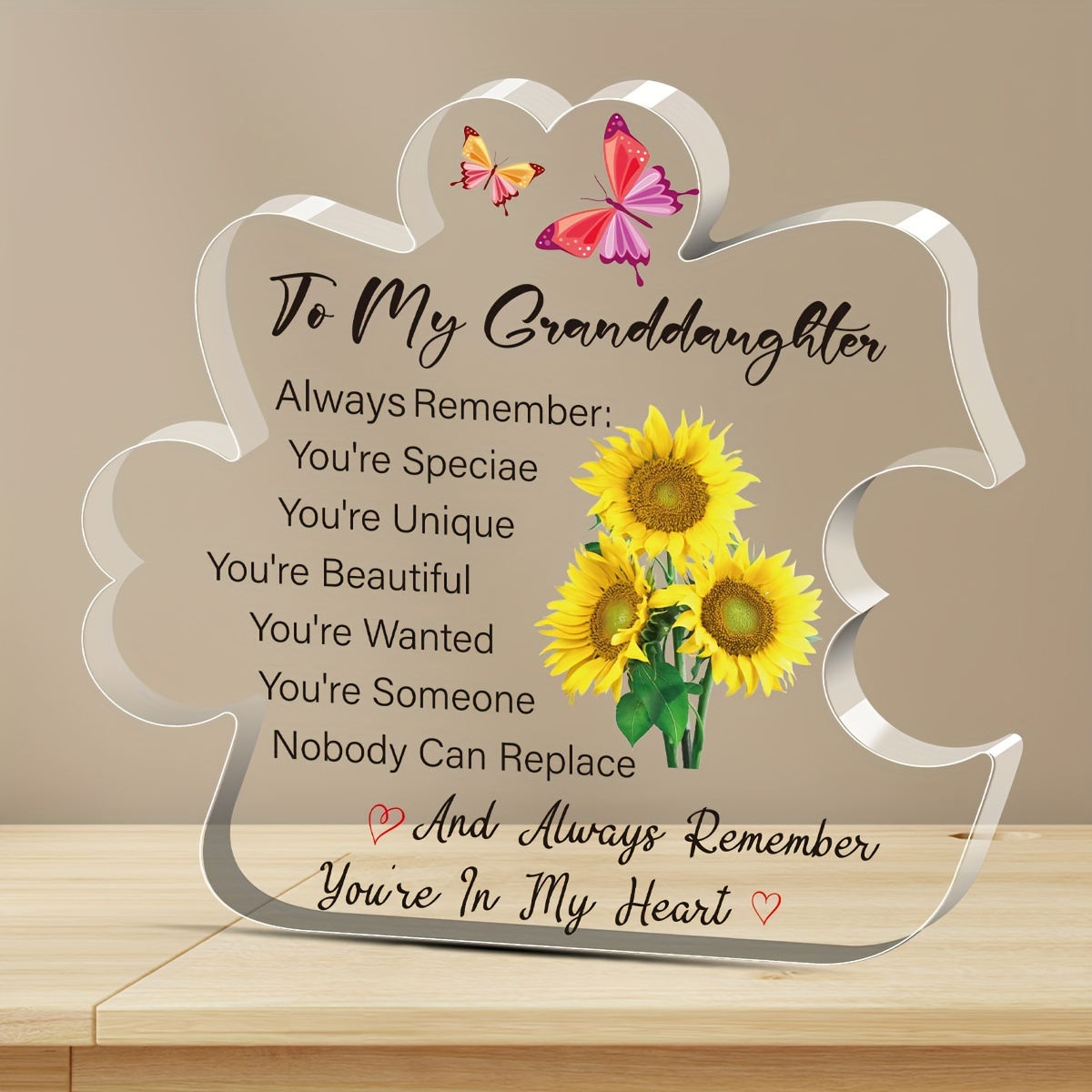 1pc, Transparent Acrylic Puzzle-shaped Desktop Decoration Gift For Granddaughter And Grandson, A Gift For Granddaughter And Grandson
1pc, Transparent Acrylic Puzzle-shaped Desktop Decoration Gift For Granddaughter And Grandson, A Gift For Granddaughter And Grandson