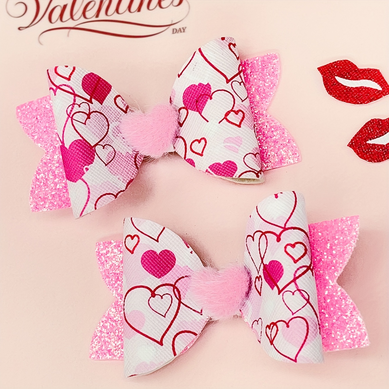 2pcs Pink Pu Leather Heart Plush Bow Hair Clips With Glitter, Valentine's Day Party Accessories For Girls
2pcs Pink Pu Leather Heart Plush Bow Hair Clips With Glitter, Valentine's Day Party Accessories For Girls