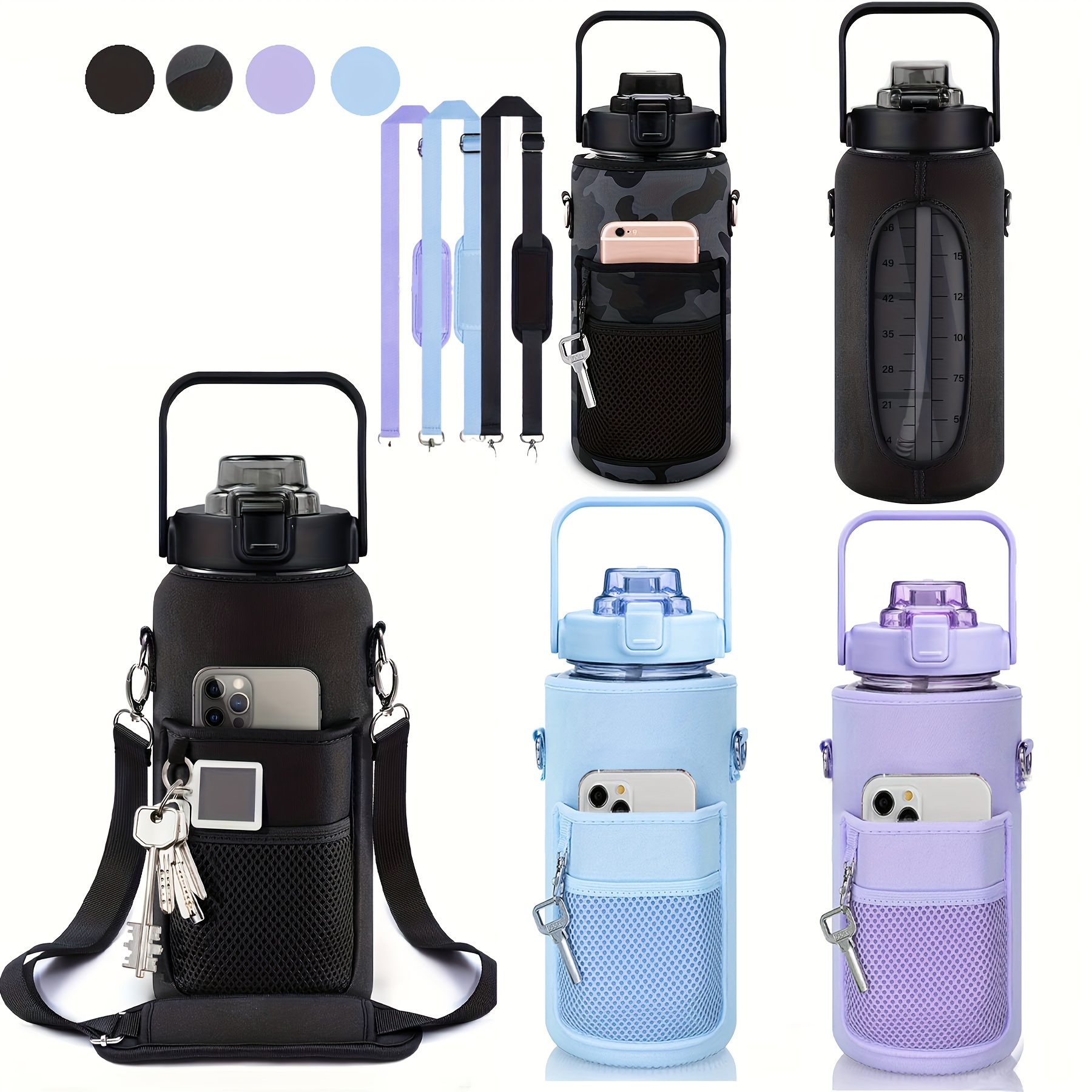 Half Gallon Sleeved Water Bottle, 64 Oz 2000 Ml Motivational Water Bottle With Straw And Time Marker For Drinking (2.0l. Black/blue/camo Black/purple)
Half Gallon Sleeved Water Bottle, 64 Oz 2000 Ml Motivational Water Bottle With Straw And Time Marker For Drinking (2.0l. Black/blue/camo Black/purple)