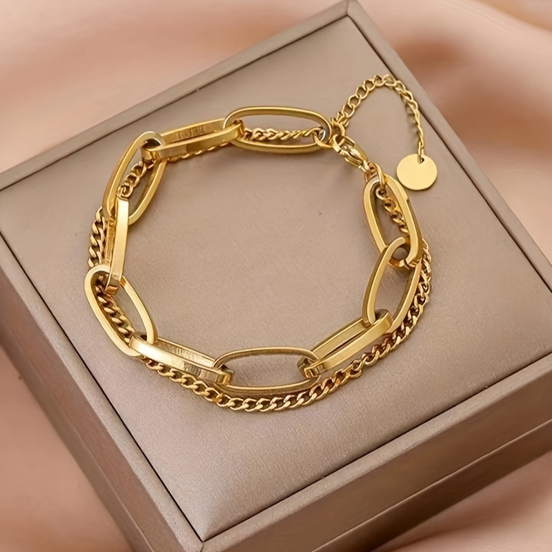 1pc Elegant Stainless Steel Bracelet For Women, Fashionable Casual Chain Link, & Vacation, Valentine's Day Gift, Accessory, Bracelet| Jewelry|polished Golden , Cute Bracelets
1pc Elegant Stainless Steel Bracelet For Women, Fashionable Casual Chain Link, & Vacation, Valentine's Day Gift, Accessory, Bracelet| Jewelry|polished Golden , Cute Bracelets