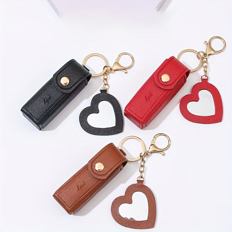 Pu Leather Lipstick Case Holder With Heart-shaped Mirror Keychain, Portable Mini Lip Balm Organizer Bag With Key Ring
Pu Leather Lipstick Case Holder With Heart-shaped Mirror Keychain, Portable Mini Lip Balm Organizer Bag With Key Ring