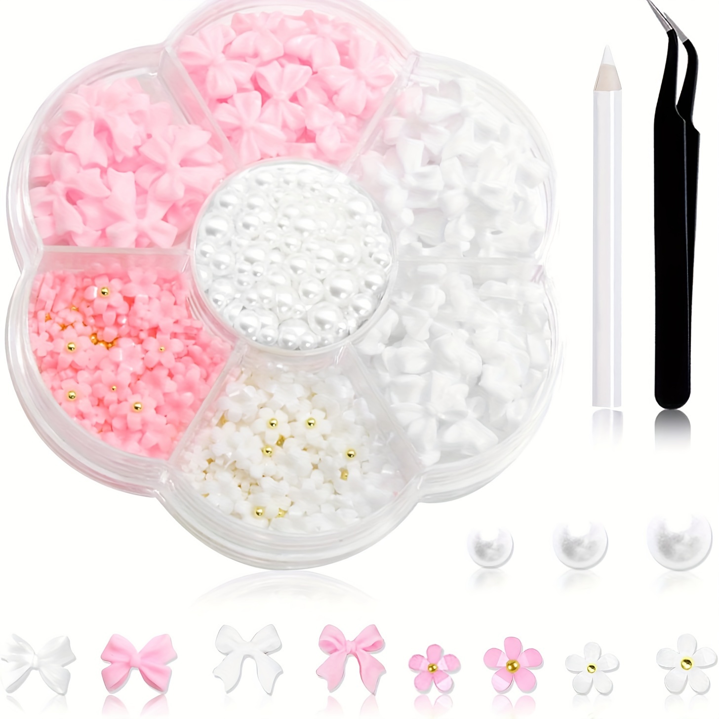 600pcs Bow Nail Art Charms And Flat Back Pearls, White Pink Bow 3d Cute Nail Jewelry Acrylic Flowers For Nail Supplies Design,white Half Pearls For Nail Decoration Diy Crafts Y2k Nail Art Decoration
600pcs Bow Nail Art Charms And Flat Back Pearls, White Pink Bow 3d Cute Nail Jewelry Acrylic Flowers For Nail Supplies Design,white Half Pearls For Nail Decoration Diy Crafts Y2k Nail Art Decoration