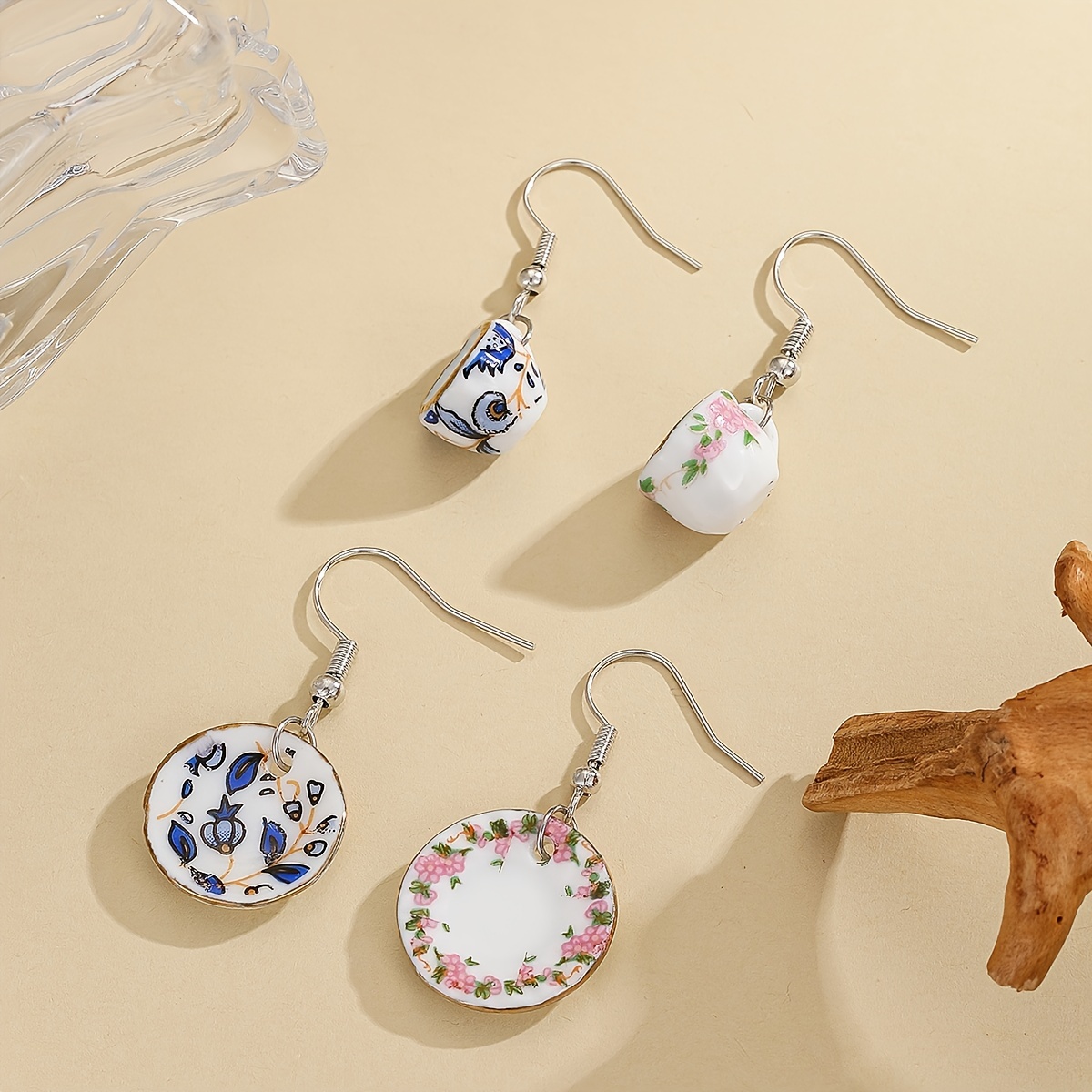 Chic Vintage-inspired Ceramic Cup & Plate Dangle Earrings - Stainless Steel, Casual Attire
Chic Vintage-inspired Ceramic Cup & Plate Dangle Earrings - Stainless Steel, Casual Attire