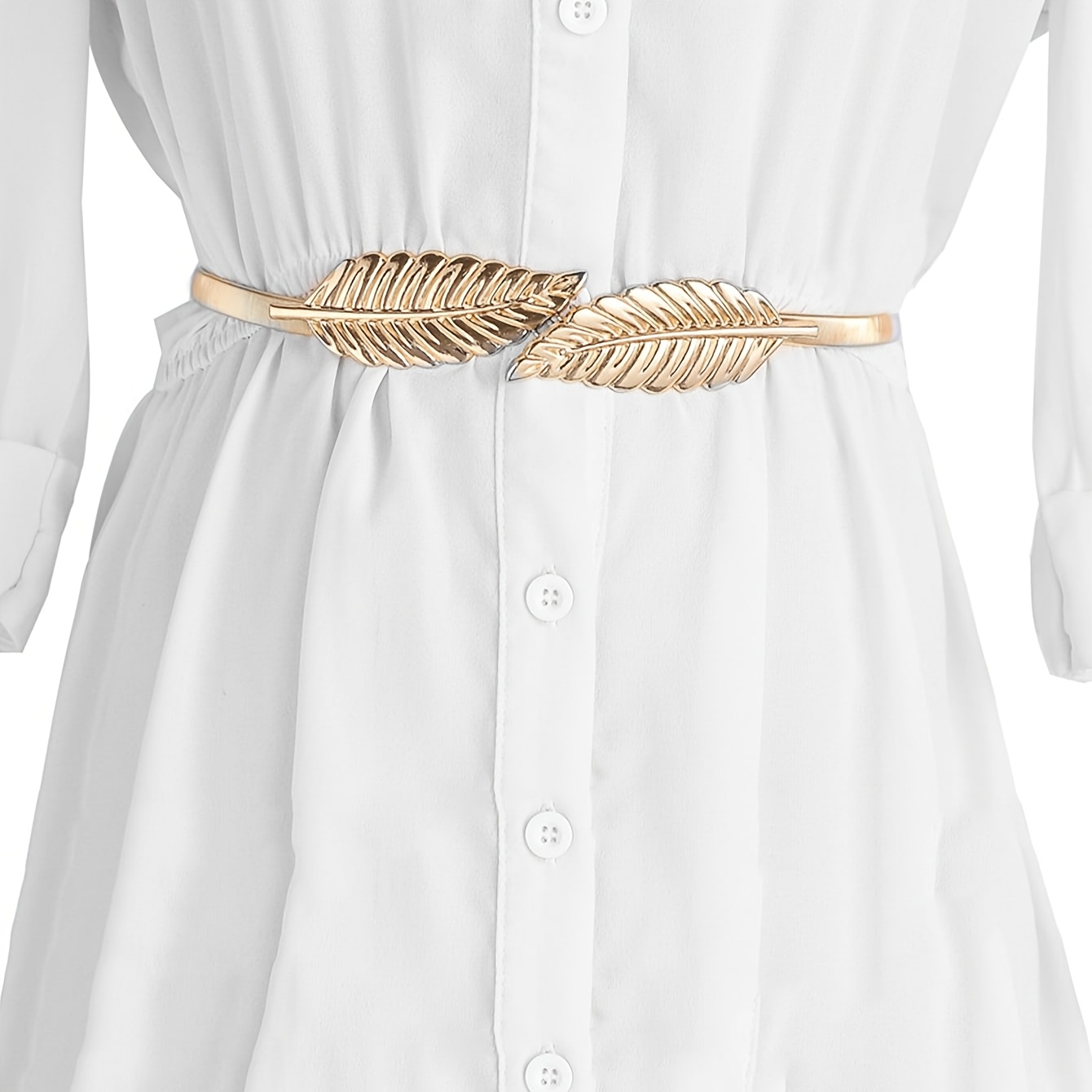 Ceinture Robe Mince Élégante pour Femme avec Feuille Dorée - Accessoire de Taille Chic en Métal avec Design de Plume en Relief, Idéal pour Tenues Décontractées à Semi-
Ceinture Robe Mince Élégante pour Femme avec Feuille Dorée - Accessoire de Taille Chic en Métal avec Design de Plume en Relief, Idéal pour Tenues Décontractées à Semi-
