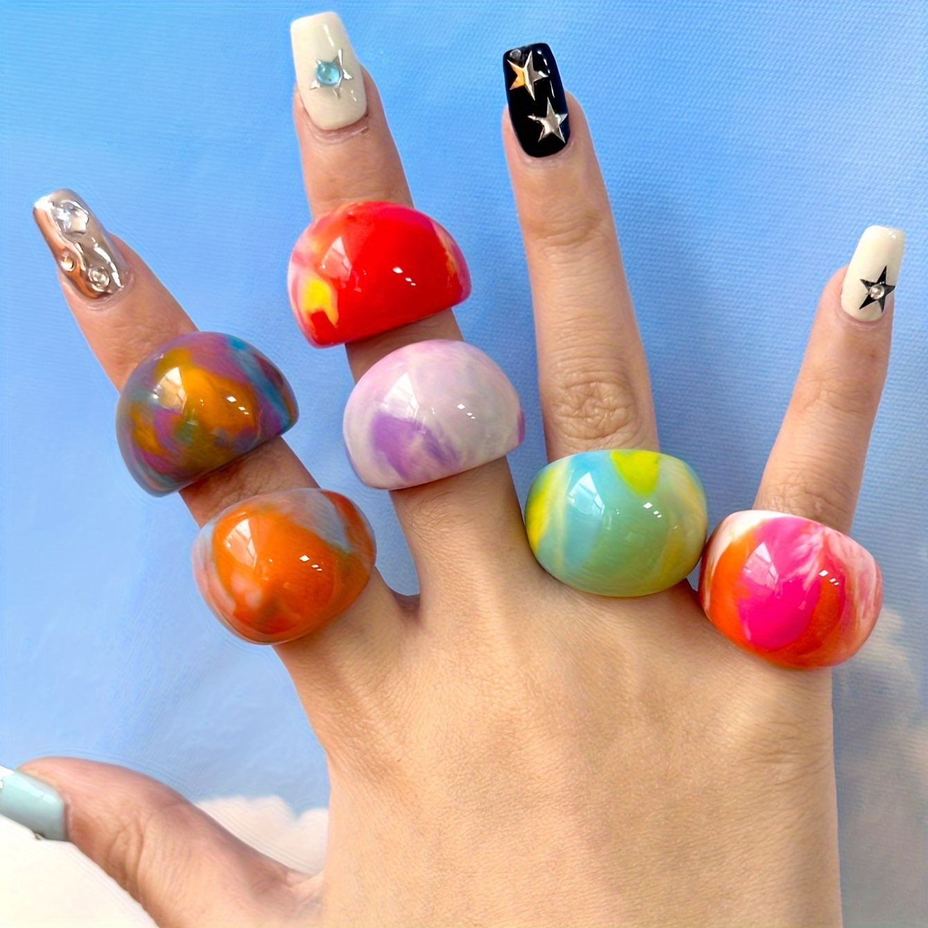 6pcs Fashion Resin Ring Set For Women, Elegant , No Plating, For And Gift-, Suitable For All
6pcs Fashion Resin Ring Set For Women, Elegant , No Plating, For And Gift-, Suitable For All